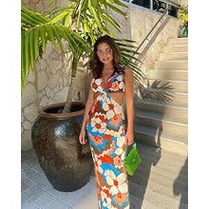 RONNY KOBO Retro Floral Printed Waist Cutout Scoop Back Sammy Cutout Dress Small